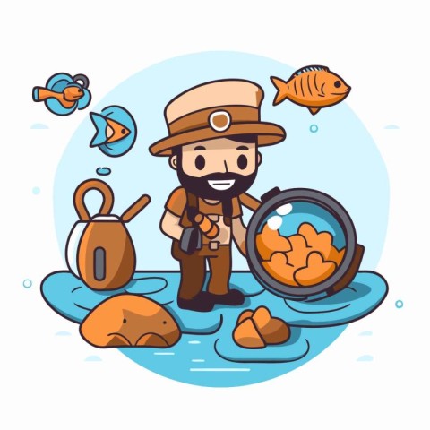 Fisherman and fish. Vector illustration in a flat style.