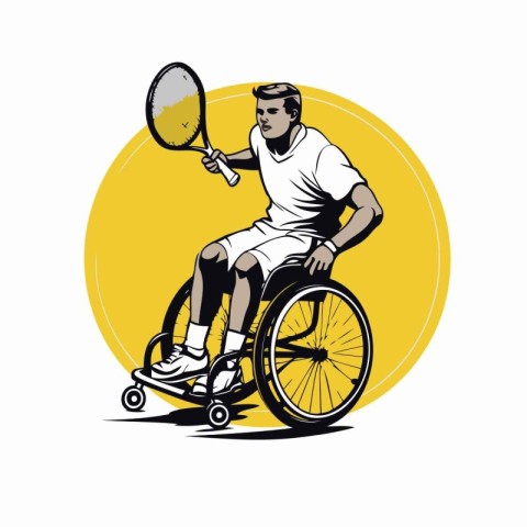 Handicapped tennis player on wheelchair with racket and ball vec