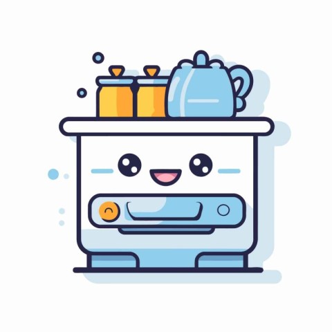 Cute vector illustration of the kitchen robot with a lot of gift