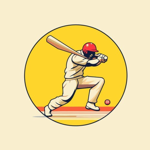 Cricket player hitting the ball with a bat. Vector illustration.