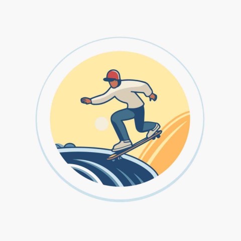 Snowboarder riding on a waterfall. Flat style vector illustratio