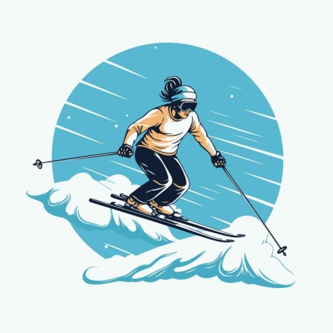 Skier skiing in the mountains. Vector illustration of a skier.