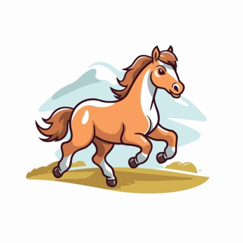 Horse running in the field. Cartoon vector illustration isolated