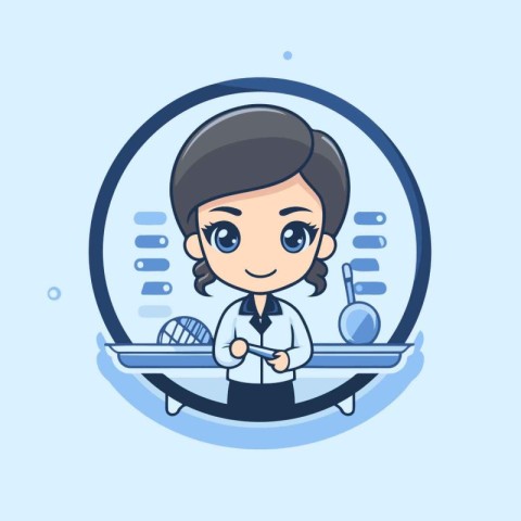 Cute chef cartoon character in circle frame. Vector design illus