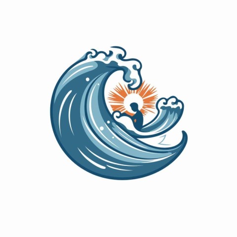 Surfing vector logo design template. Surfer in ocean waves.