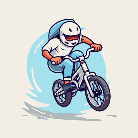 Vector illustration of a boy riding a mountain bike. Cartoon sty