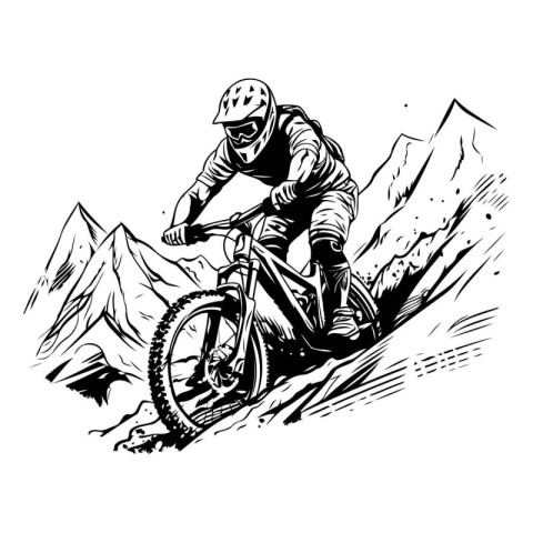 Mountain biker on a mountain bike. Monochrome vector illustratio