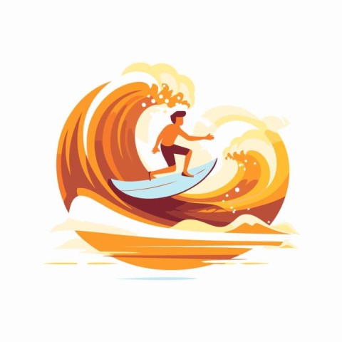 Surfer on the wave. Vector illustration in a flat style.