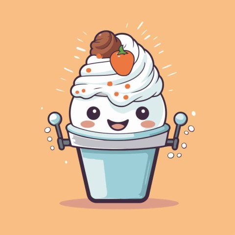 Cute ice cream cartoon character vector illustration. Ice cream