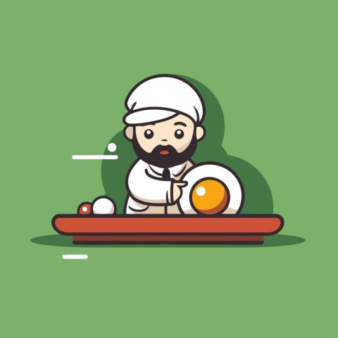 Chef with egg on the board. Vector illustration in flat style