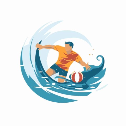 Surfer with a ball on a surfboard. Vector illustration.