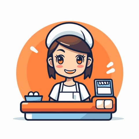 Chef girl character design. Cute and colorful vector illustratio