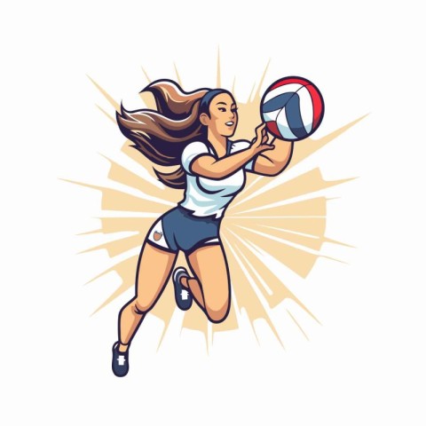 Volleyball player woman with ball in hand. Vector illustration.