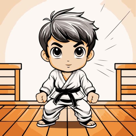 Cartoon karate boy. Vector illustration of a karate kid.