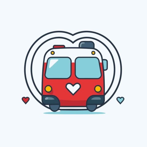 Cute vector illustration of a red bus in a heart shape.