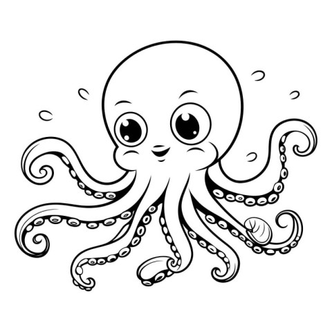 Coloring page of cute octopus. Black and white vector illustrati