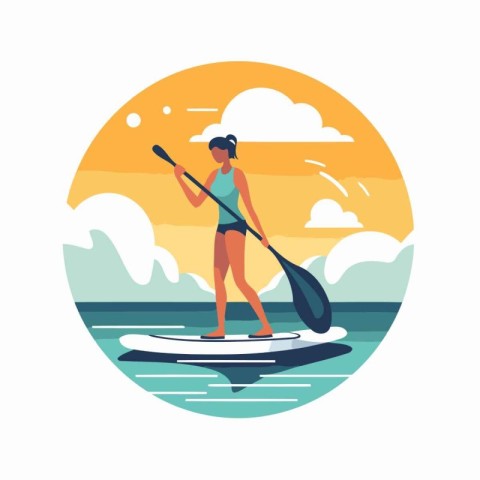 Young woman on stand up paddle board. Stand up paddleboarding ve