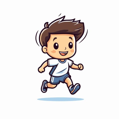 Cute little boy running cartoon character vector Illustration on