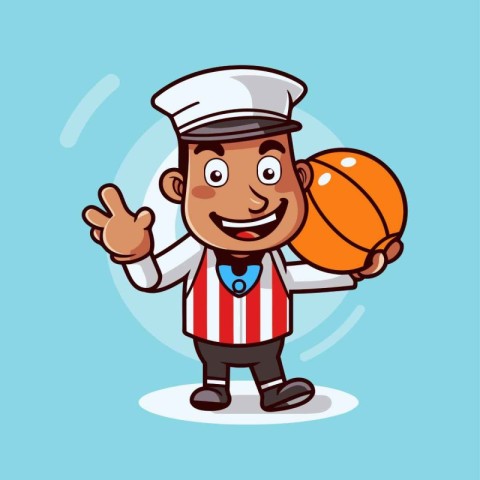 Cartoon Chef Holding Basketball - Mascot Character Illustration