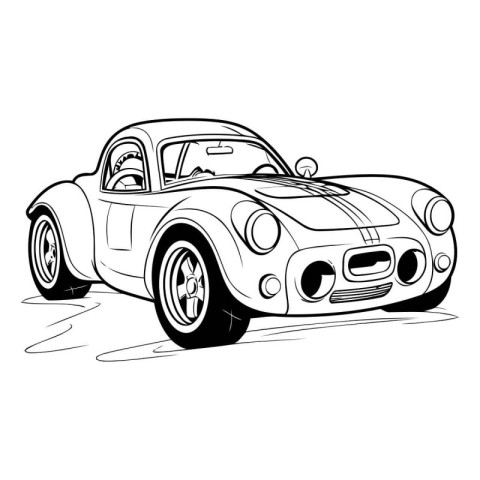 Vintage sports car. Hand drawn vector illustration on white back