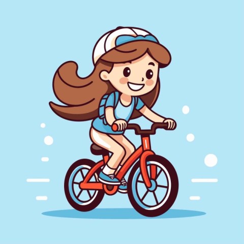 Cute little girl riding bicycle. Vector illustration in cartoon