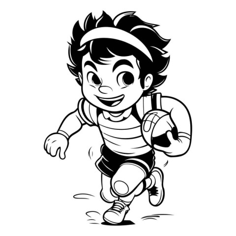 Cartoon soccer player running with ball. Vector clip art illustr