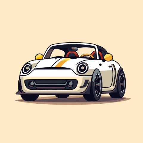 Retro sport car on a yellow background. Vector cartoon illustrat