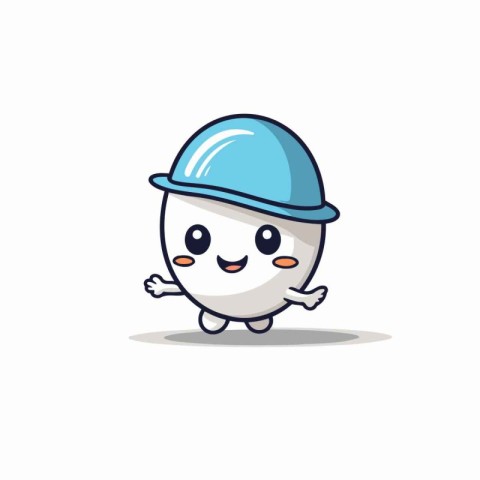 Cute egg cartoon character with blue hard hat. Vector illustrati