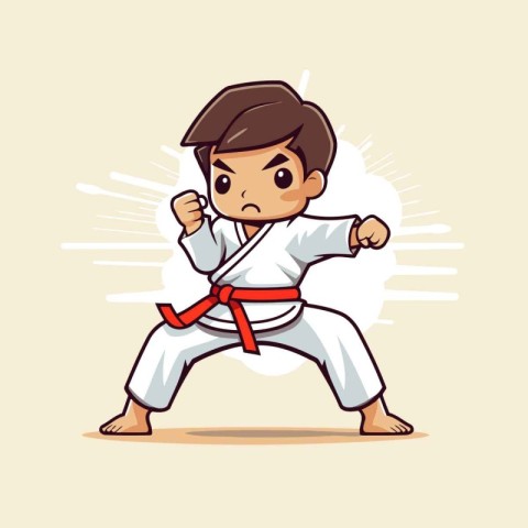 Taekwondo boy vector illustration. Cartoon karate kid.