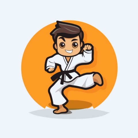 Taekwondo cartoon character vector illustration. Karate man.