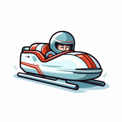 Cartoon vector illustration of a snowboarder riding a snowmobile