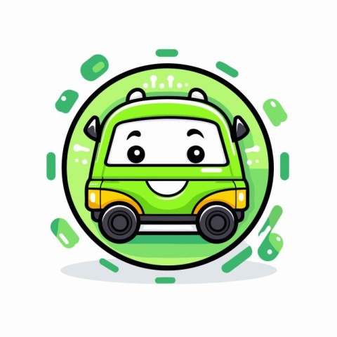 Cute green car with smile face. vector illustration in cartoon s