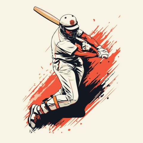 Cricket player batsman in action. Sport vector illustration.