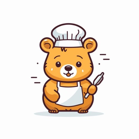 Cute cartoon bear in chef hat and apron. Vector illustration.