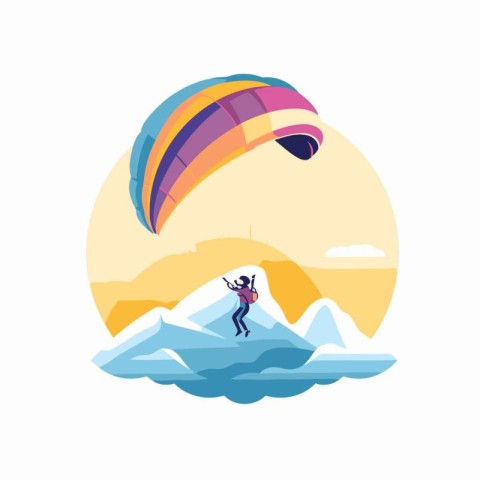 Paraglider on the background of the mountains. Vector illustrati