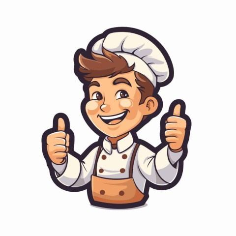 Chef with thumbs up isolated on a white background. Vector illus