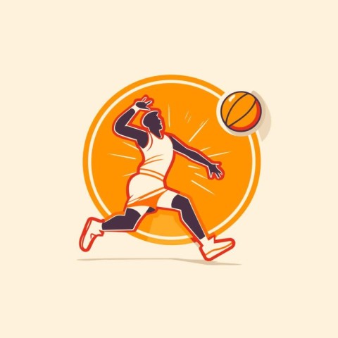 Volleyball player with ball. Vector illustration in retro style.