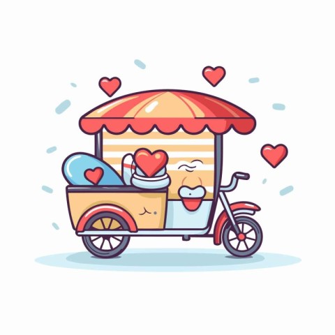 Cute cartoon fast food cart with a heart. Vector illustration.