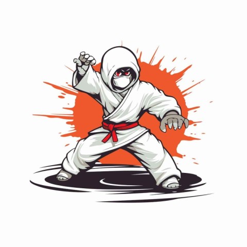 Taekwondo fighter with red belt. Vector illustration on white ba