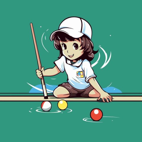 Girl playing billiards. Vector illustration of a girl playing bi