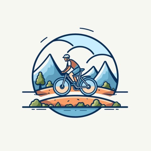 Biker riding mountain bike. vector illustration. Flat style desi