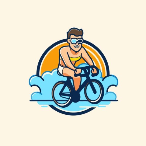 Cyclist riding a bike on the beach. Vector illustration.