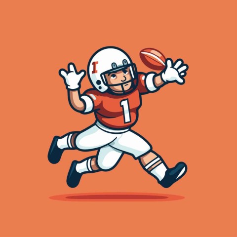 American football player running with ball. cartoon vector illus