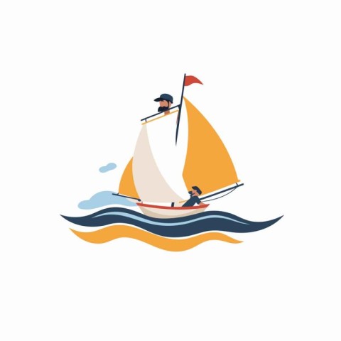 Sailboat flat color icon. Vector illustration on white backgroun