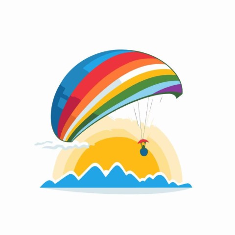 Parachute on the beach. Vector illustration in flat style.