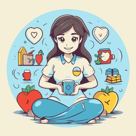 Pregnant woman with a cup of tea. Vector illustration.