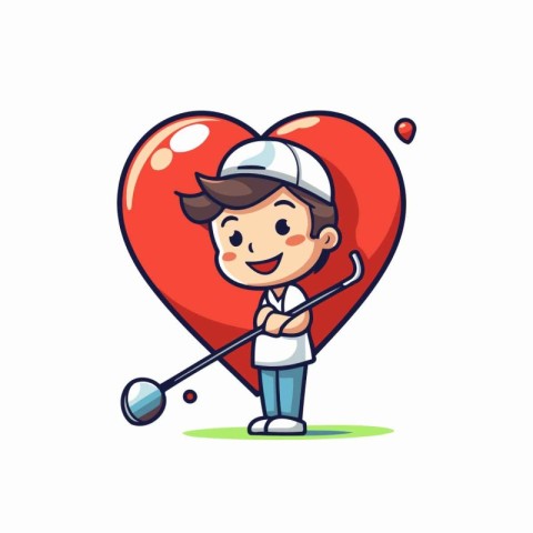 Golfer boy with heart and golf club. Vector illustration.