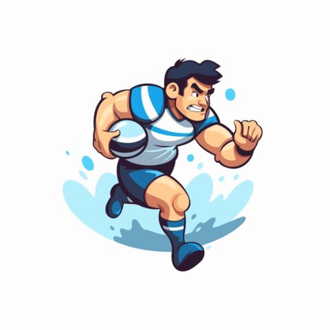 Rugby player running with ball. Vector illustration in cartoon s