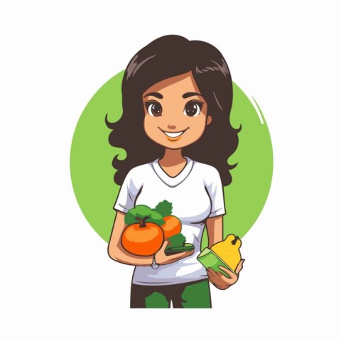 Girl holding vegetables in her hands. Vector illustration of a g