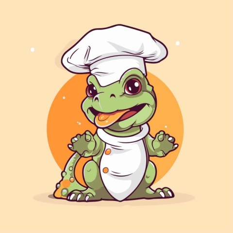 Cute cartoon crocodile in chef's hat. Vector illustration.